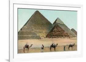 Camels by Pyramids, Egypt-null-Framed Premium Giclee Print