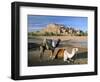 Camels by Riverbank with Kasbah Ait Benhaddou, Unesco World Heritage Site, in Background, Morocco-Lee Frost-Framed Photographic Print