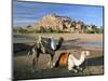 Camels by Riverbank with Kasbah Ait Benhaddou, Unesco World Heritage Site, in Background, Morocco-Lee Frost-Mounted Photographic Print