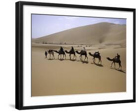 Camels in Caravan Walking in Desert, Morocco-Michael Brown-Framed Photographic Print