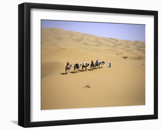 Camels in Caravan Walking in Desert, Morocco-Michael Brown-Framed Photographic Print