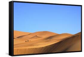 Camels in Desert Landscape, Merzouga, Morocco, North Africa, Africa-Neil-Framed Stretched Canvas