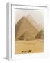 Camels Pass in Front of the Pyramids at Giza, Egypt-Julian Love-Framed Photographic Print