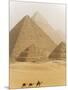 Camels Pass in Front of the Pyramids at Giza, Egypt-Julian Love-Mounted Photographic Print