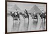 Camels with Native Riders on Board Stand in Reflective Floodwaters-null-Framed Art Print