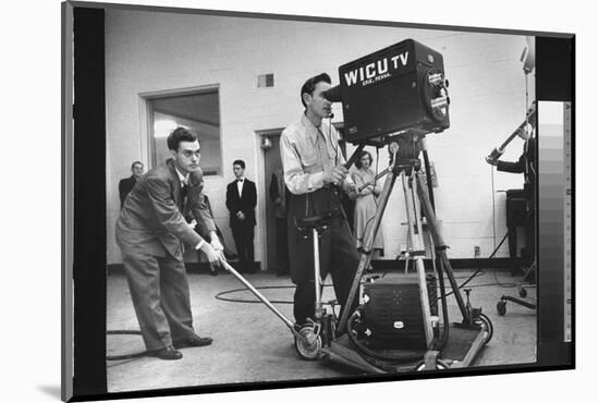 Cameraman Nick Luppino Honing in TV Camera During 1st Broadcast at Newly Opened WICV-TV Station-Ralph Morse-Mounted Photographic Print