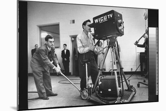 Cameraman Nick Luppino Honing in TV Camera During 1st Broadcast at Newly Opened WICV-TV Station-Ralph Morse-Mounted Photographic Print