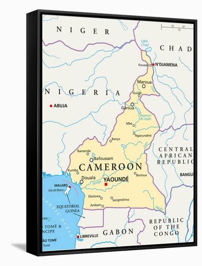 Cameroon Political Map-Peter Hermes Furian-Framed Stretched Canvas