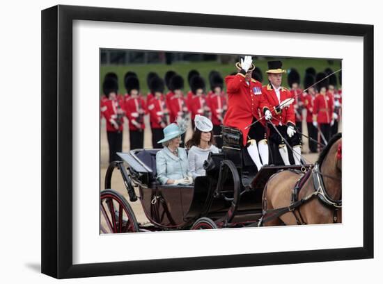 Camilla, Duchess of Cornwall and Catherine, Duchess of Cambridge at Queen's Annual Birthday Parade-null-Framed Art Print