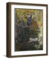 Camille and Jean in the Garden at Argenteuil-Claude Monet-Framed Giclee Print