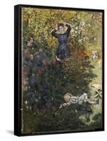 Camille and Jean in the Garden at Argenteuil-Claude Monet-Framed Stretched Canvas