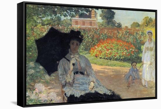 Camille in the Garden with Jean and His Nanny-Claude Monet-Framed Stretched Canvas