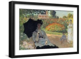 Camille In The Garden with Jean and His Nanny-Claude Monet-Framed Art Print