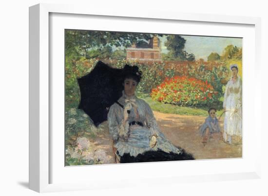Camille In The Garden with Jean and His Nanny-Claude Monet-Framed Art Print
