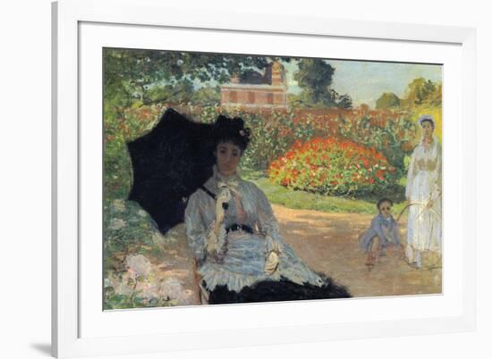 Camille In The Garden with Jean and His Nanny-Claude Monet-Framed Art Print