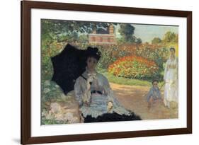 Camille In The Garden with Jean and His Nanny-Claude Monet-Framed Art Print