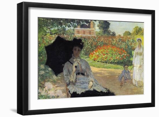 Camille In The Garden with Jean and His Nanny-Claude Monet-Framed Art Print