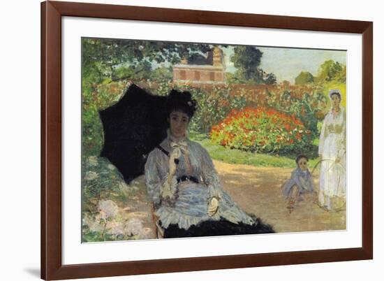 Camille In The Garden with Jean and His Nanny-Claude Monet-Framed Art Print