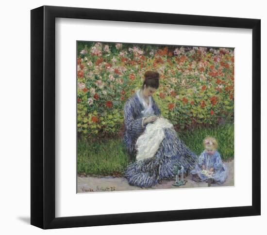 Camille Monet and a Child in the Artist's Garden in Argenteuil, 1875-Claude Monet-Framed Art Print