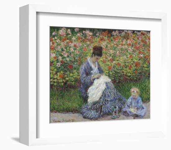 Camille Monet and a Child in the Artist's Garden in Argenteuil, 1875-Claude Monet-Framed Art Print