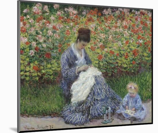 Camille Monet and a Child in the Artist's Garden in Argenteuil, 1875-Claude Monet-Mounted Art Print