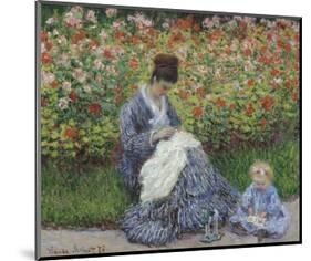 Camille Monet and a Child in the Artist's Garden in Argenteuil, 1875-Claude Monet-Mounted Art Print