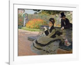 Camille Monet on a Garden Bench, 1873-Claude Monet-Framed Giclee Print