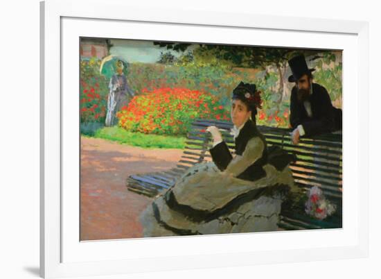 Camille Monet On a Garden Bench-Claude Monet-Framed Art Print