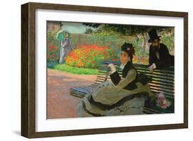 Camille Monet On a Garden Bench-Claude Monet-Framed Art Print