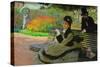 Camille Monet On a Garden Bench-Claude Monet-Stretched Canvas