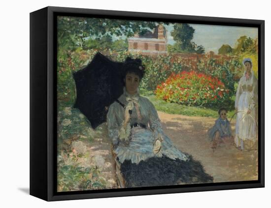 Camille Monet with Son and Nanny in the Garden, 1873-Claude Monet-Framed Stretched Canvas