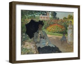 Camille Monet with Son and Nanny in the Garden, 1873-Claude Monet-Framed Giclee Print