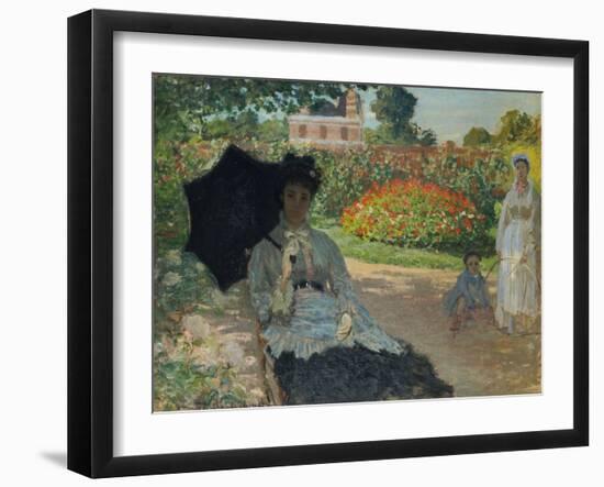 Camille Monet with Son and Nanny in the Garden, 1873-Claude Monet-Framed Giclee Print