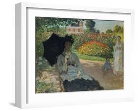 Camille Monet with Son and Nanny in the Garden, 1873-Claude Monet-Framed Giclee Print