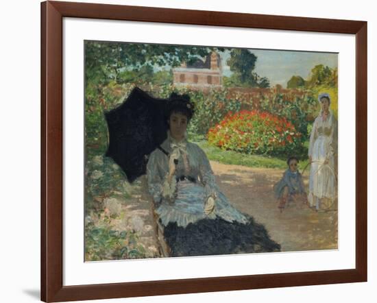 Camille Monet with Son and Nanny in the Garden, 1873-Claude Monet-Framed Giclee Print