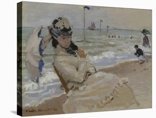 Camille on the Beach in Trouville, 1870-Claude Monet-Stretched Canvas