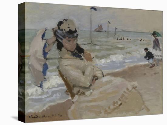 Camille on the Beach in Trouville, 1870-Claude Monet-Stretched Canvas