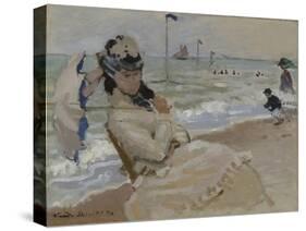 Camille on the Beach in Trouville, 1870-Claude Monet-Stretched Canvas