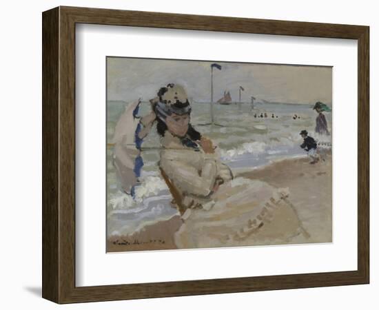 Camille on the Beach in Trouville, 1870-Claude Monet-Framed Giclee Print