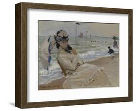 Camille on the Beach in Trouville, 1870-Claude Monet-Framed Giclee Print