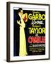 Camille, Robert Taylor, Greta Garbo on window card, 1936-null-Framed Art Print