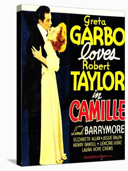 Camille, Robert Taylor, Greta Garbo on window card, 1936-null-Stretched Canvas