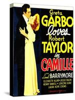 Camille, Robert Taylor, Greta Garbo on window card, 1936-null-Stretched Canvas