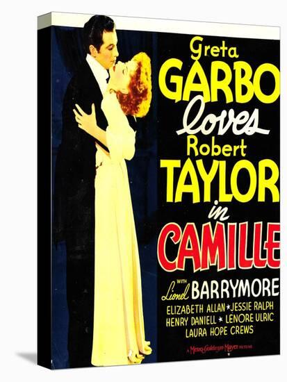 Camille, Robert Taylor, Greta Garbo on window card, 1936-null-Stretched Canvas