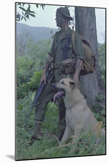 Camouflaged US Marine and His Scout Dog Named 'Major' in Vietnam, Nov. 1967-null-Mounted Photo
