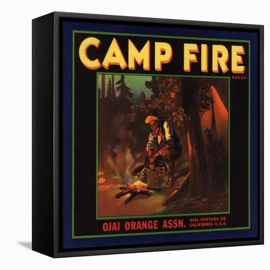 Camp Fire Brand - Ojai, California - Citrus Crate Label-Lantern Press-Framed Stretched Canvas