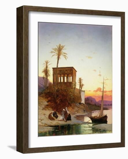 Camp Fire by the River, the Kiosk of Trajan, C.1880 (Oil on Canvas)-Herman David Salomon Corrodi-Framed Giclee Print