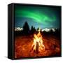 Camp Fire Watching Northern Lights-Solarseven-Framed Stretched Canvas