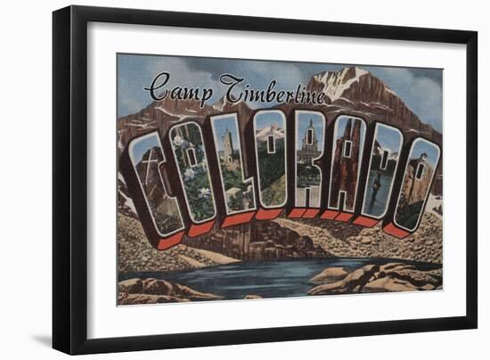 Camp Timberline, Colorado - Large Letter Scenes-Lantern Press-Framed Art Print