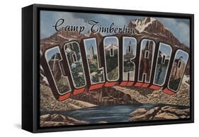 Camp Timberline, Colorado - Large Letter Scenes-Lantern Press-Framed Stretched Canvas